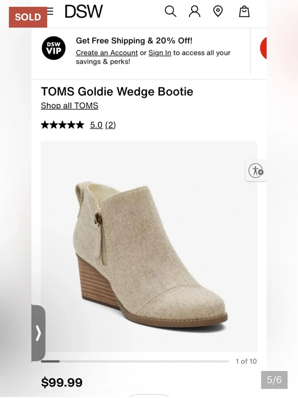 TOMS Beige Goldie Wedge Booties 8.5